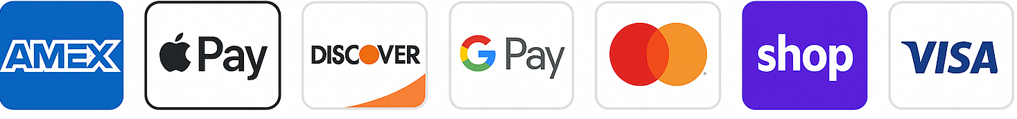Payment methods: American Express, Apple Pay, Discover, Google Pay, Mastercard, Shop Pay, Visa